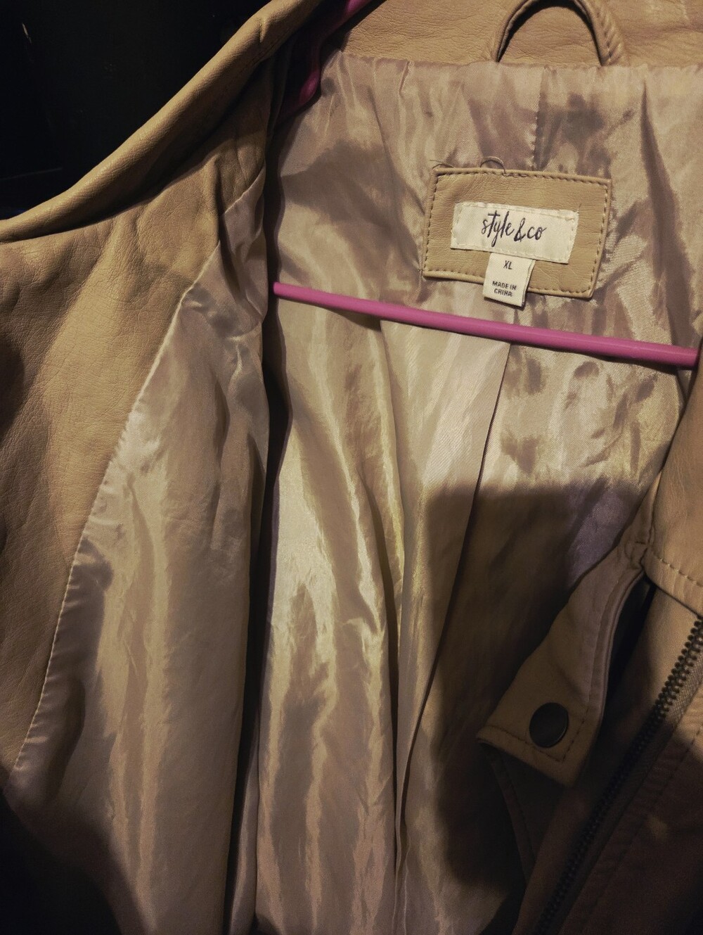 Style & Co. Beige Faux Leather Moto Jacket - Picture 6 of 7